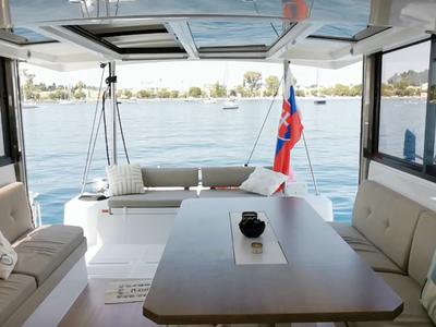 Salon of Sunny, a Bali Catspace catamaran at Municipal Unit of Lefkada, Greece